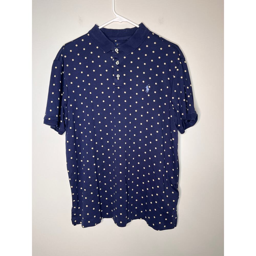 Polo Ralph Lauren Navy Cream Polka Dot Silky Old Money Classic Prep Shirt L